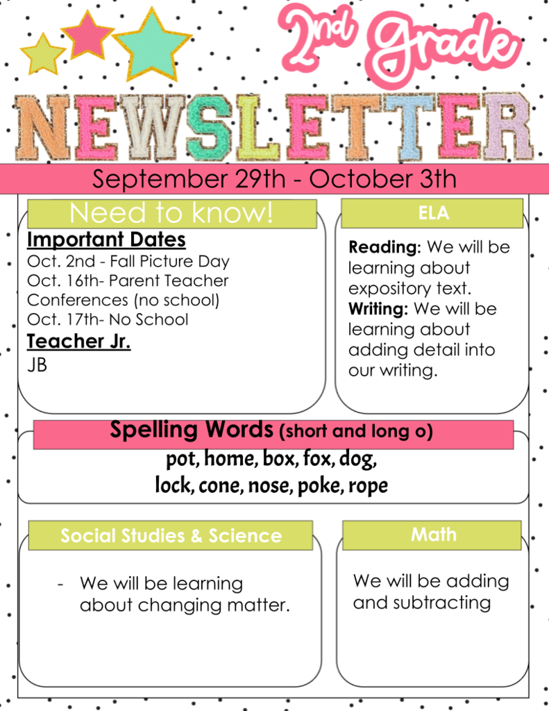 second grade newsletter