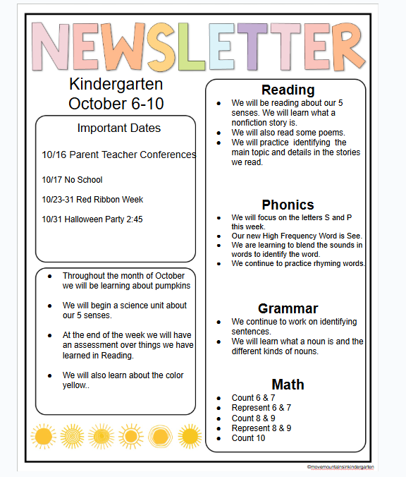 Kindergarten Newsletter