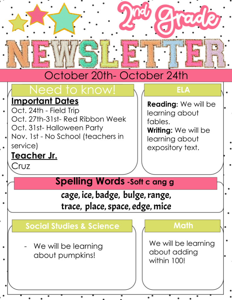 second grade newsletter