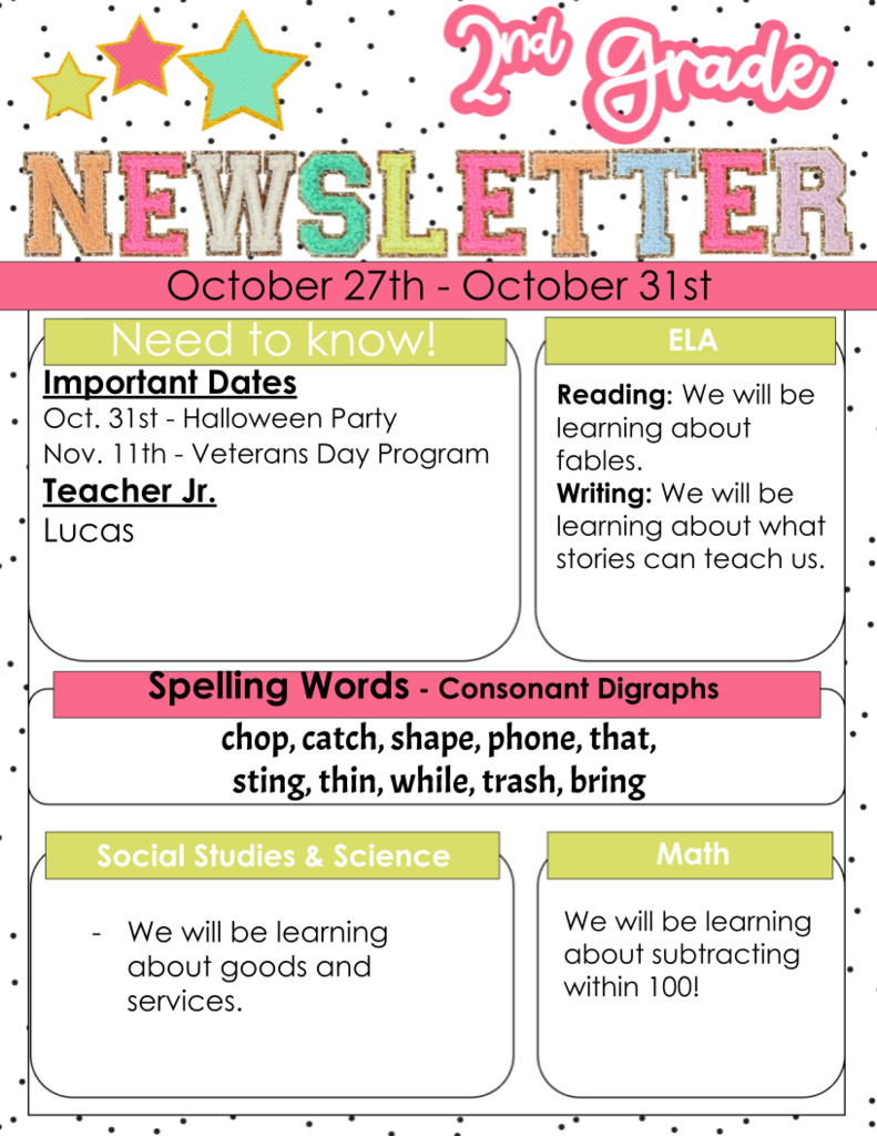 second grade newsletter