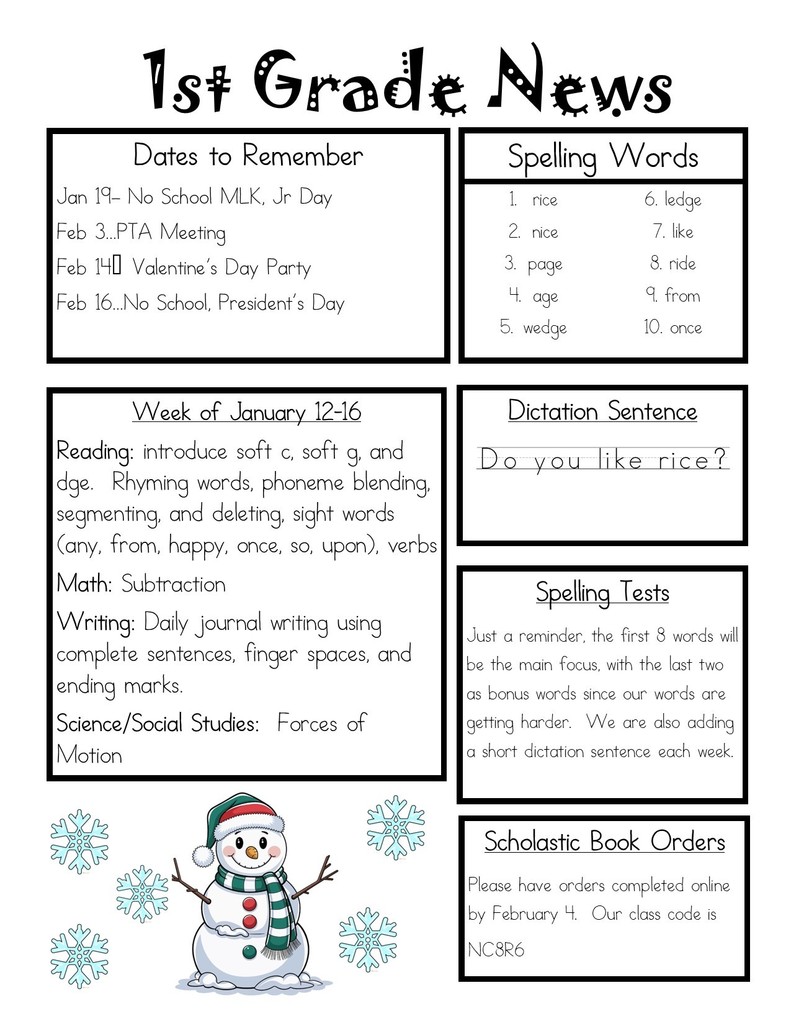 1st grade newsletter