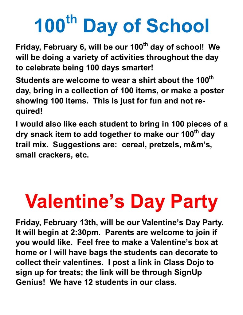 100th Day and Valentine's Day