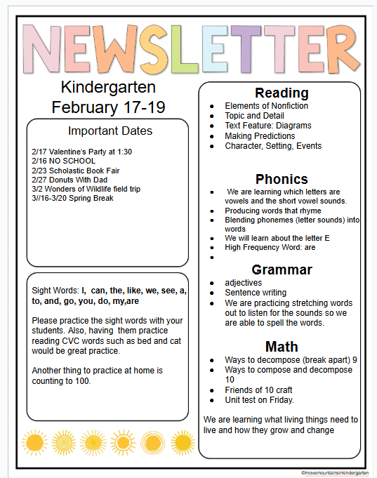 Kindergarten Newsletter