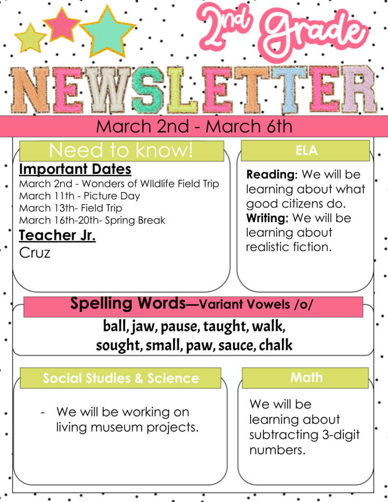 second grade newsletter