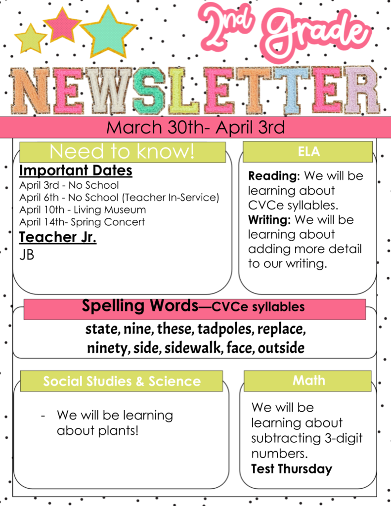 second grade newsletter
