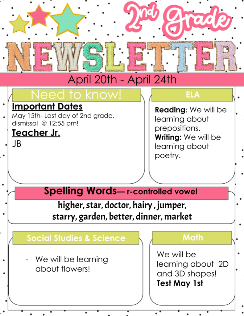 second grade newsletter