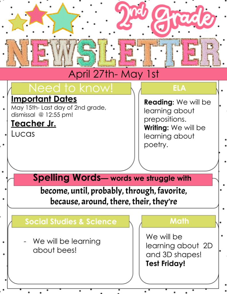 second grade newsletter