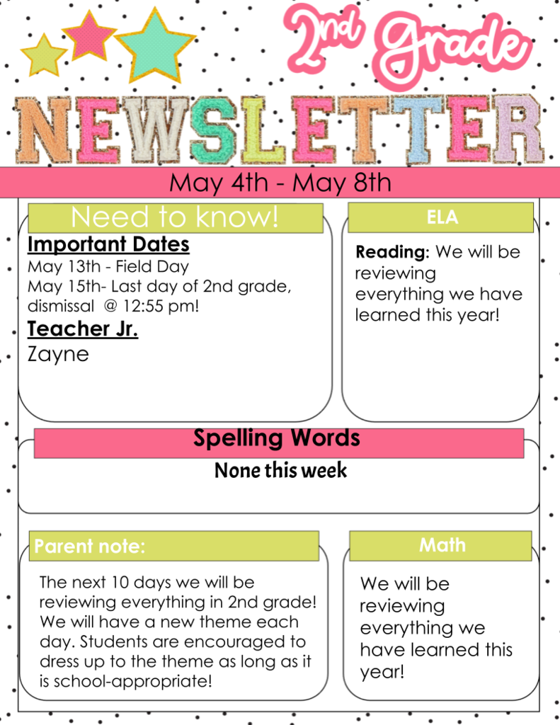 second grade newsletter