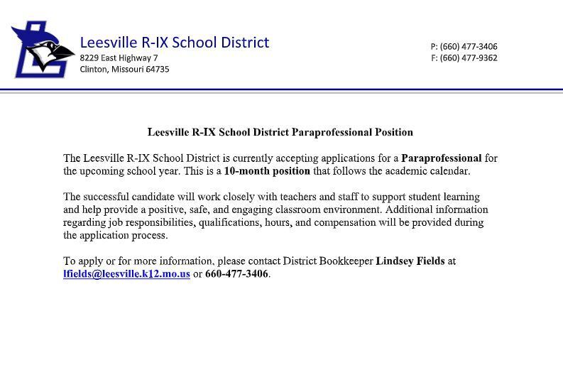 Advertisement for Paraprofessional
