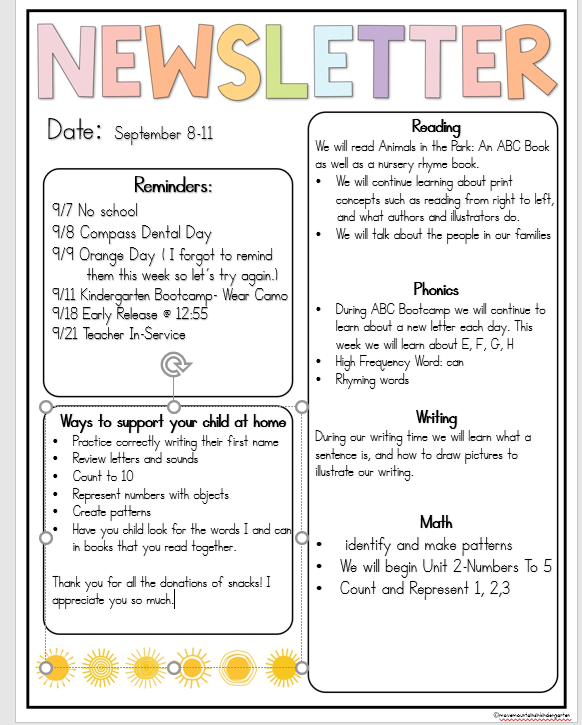 Kindergarten Newsletter