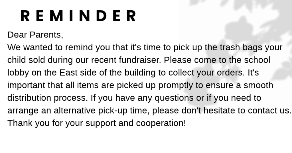 Fundraiser reminder