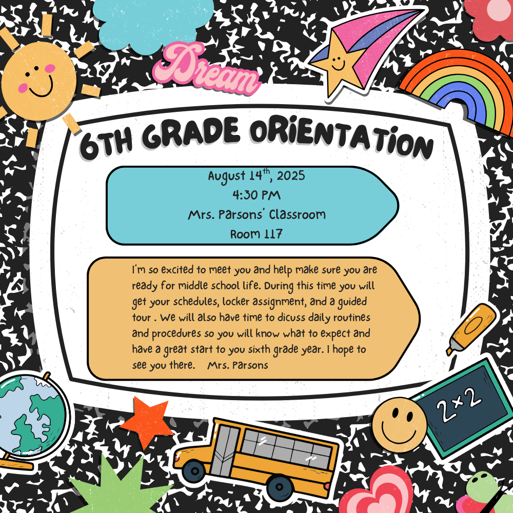 📣 Attention Incoming 6th Graders and Families! 🎒✨  We’re excited to welcome the Class of 2032 to Middle School Orientation on Thursday, August 14th at 4:30 PM! 🎉  📍 Location: Mrs. Marson’s Classroom — Room 17 📅 Date: August 14, 2025 🕟 Time: 4:30 PM  Come meet your teachers, tour the building, get your schedule, and learn what to expect as you start this exciting new chapter! 💛🖤  Parents and guardians are encouraged to attend with their student. We can’t wait to see all of your smiling faces! 😄📚 #LeetonBulldogs #MiddleSchoolHereWeCome #Classof2032