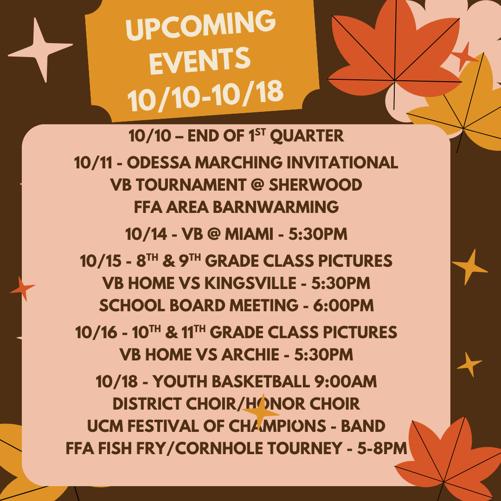 Upcoming Events 10/10-10/18