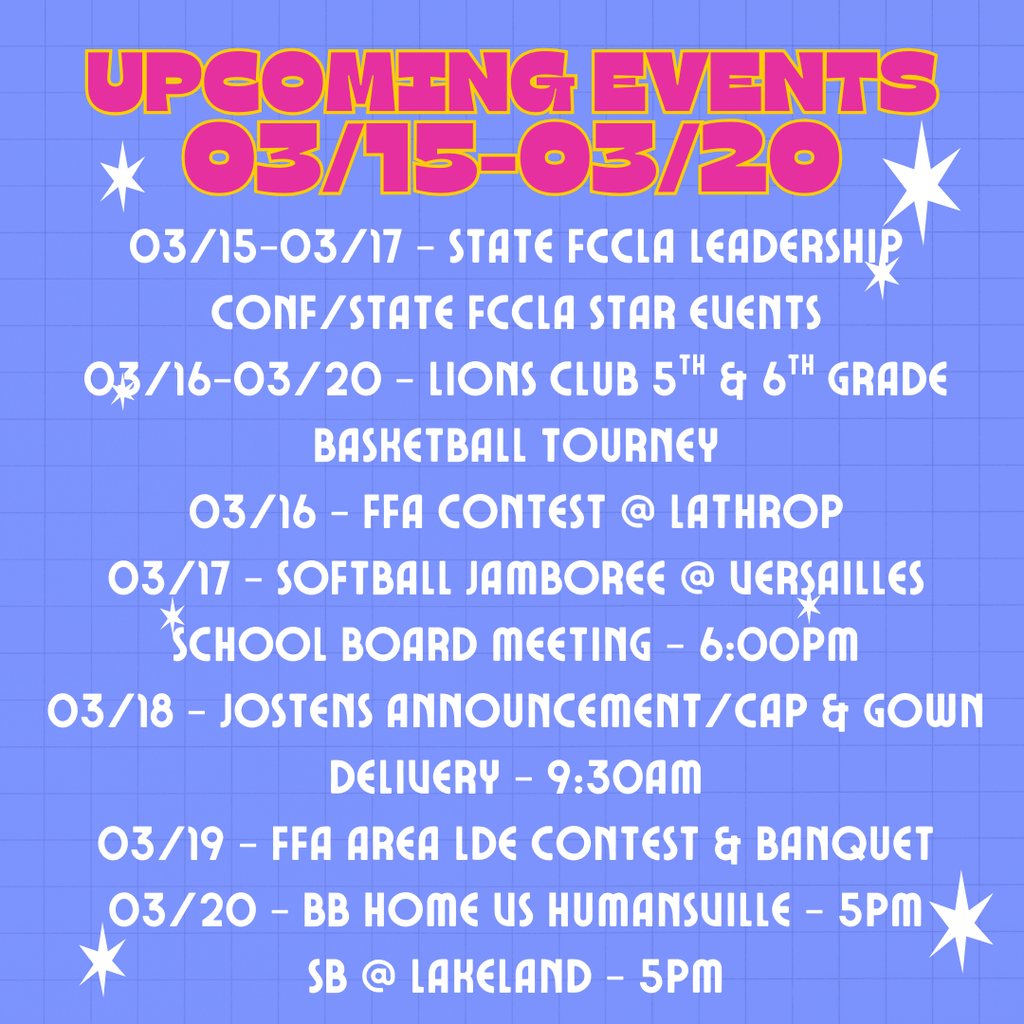 Upcoming Events 03/15-03/20