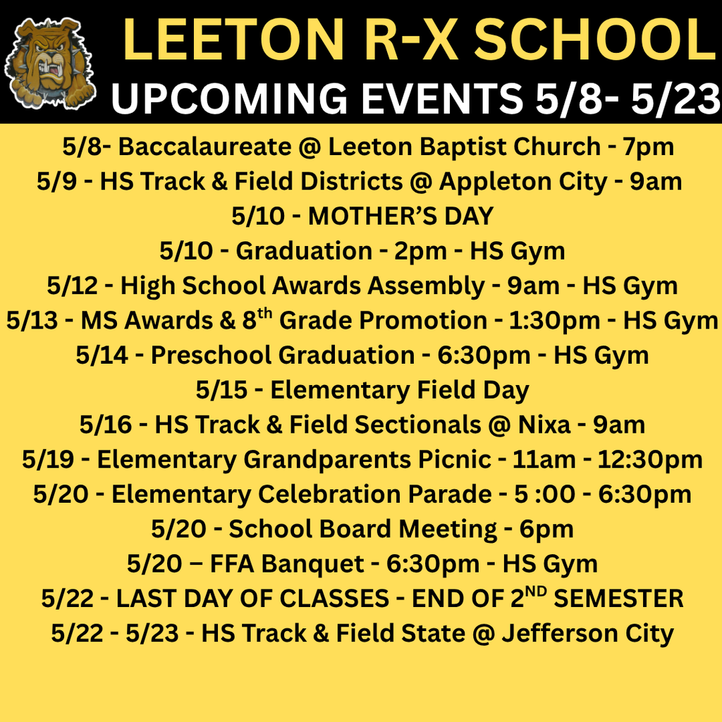 Upcoming Events 5/8-5/23