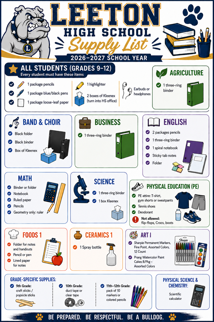 2026-2027 High School Supply List
