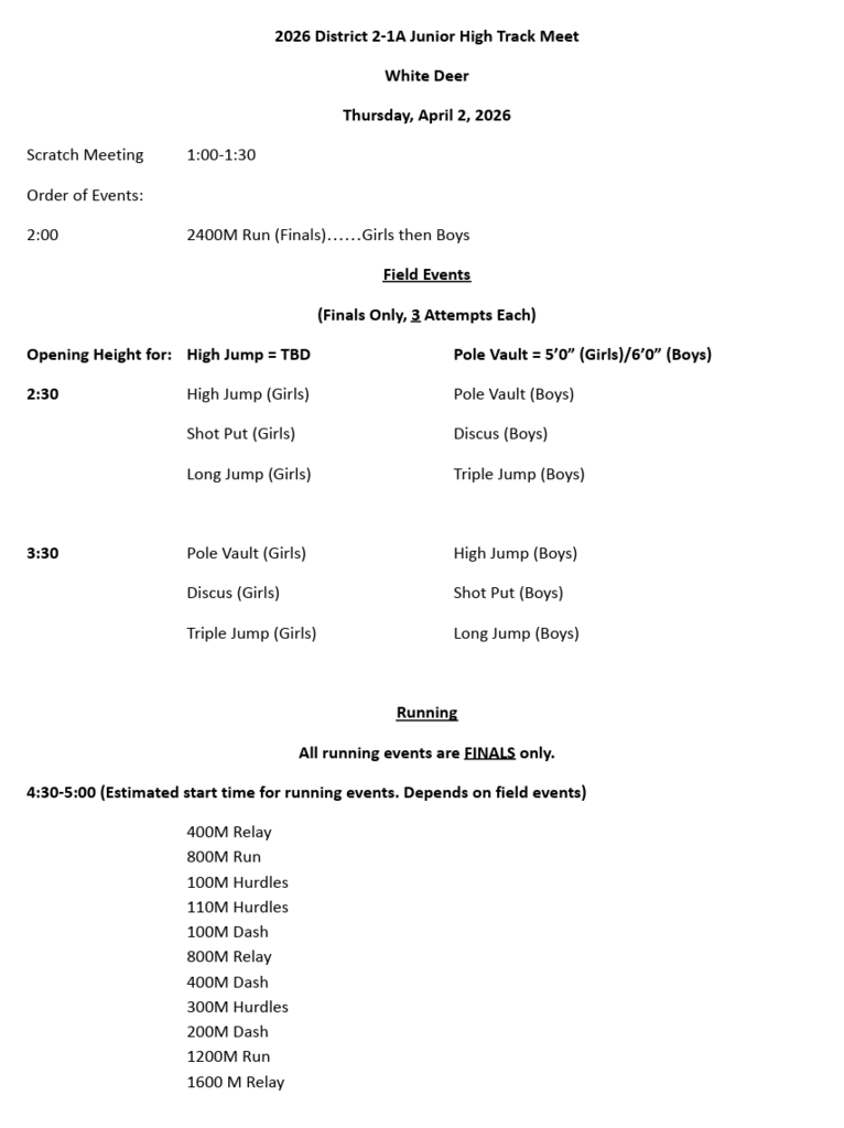 Junior High District Track Meet in White Deer Info