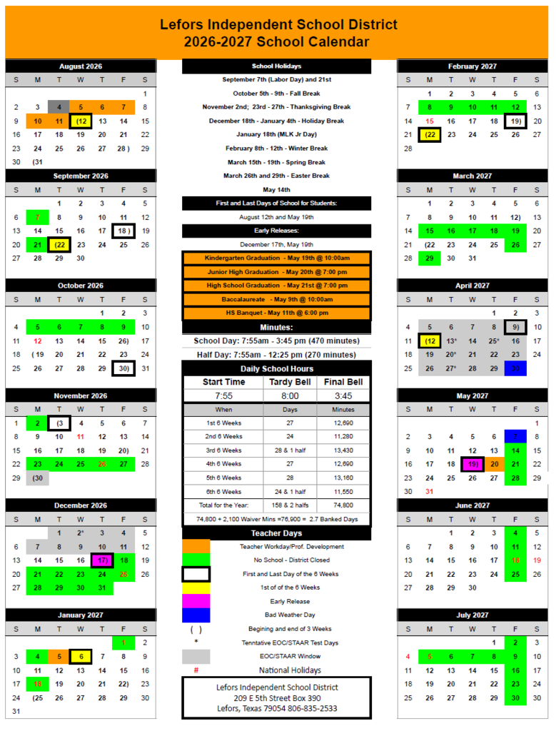 26-27 LISD District Calendar