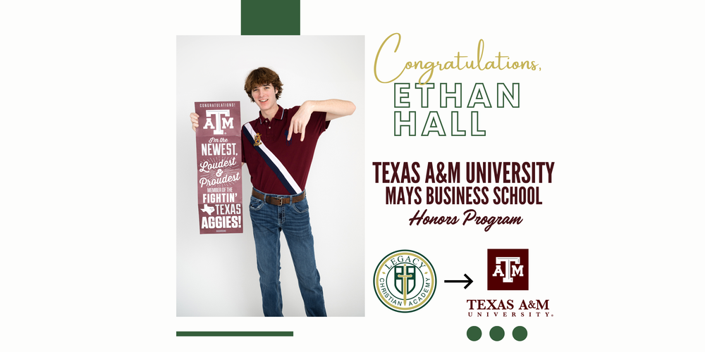 Ethan Hall with Texas A&M acceptance letter