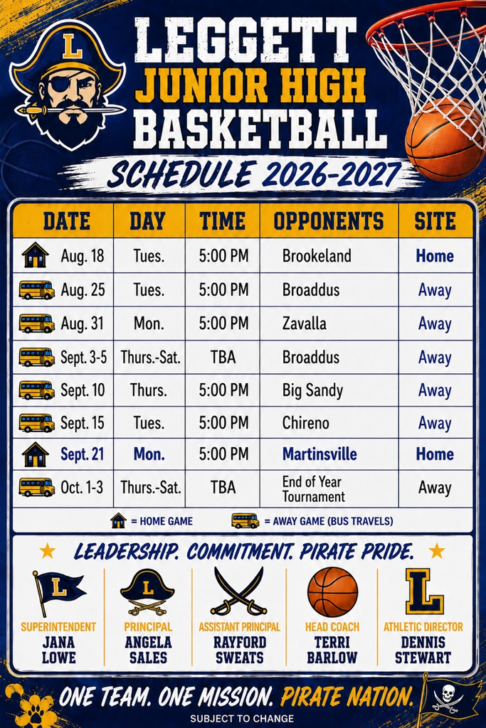 26/27 jr. high Basketball schedule