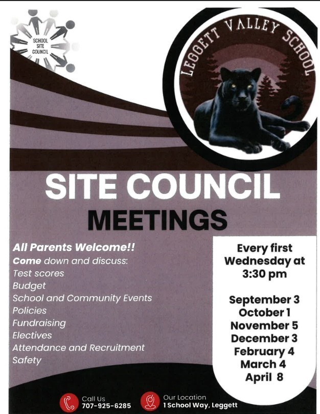 2025-2026 Leggett Site Council Meeting Dates
