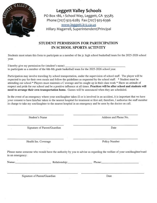 Sports Permisson Slip