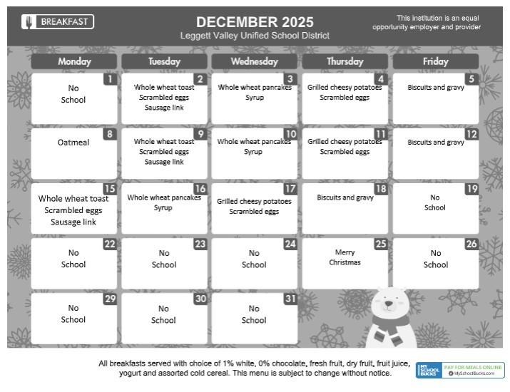 December Cafeteria Menus
