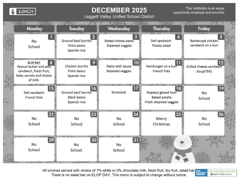 December Cafeteria Menus