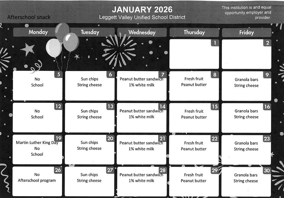 afterschool snack menu