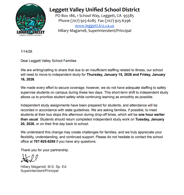 Letter from Hillary regarding Schoolwide I.S.