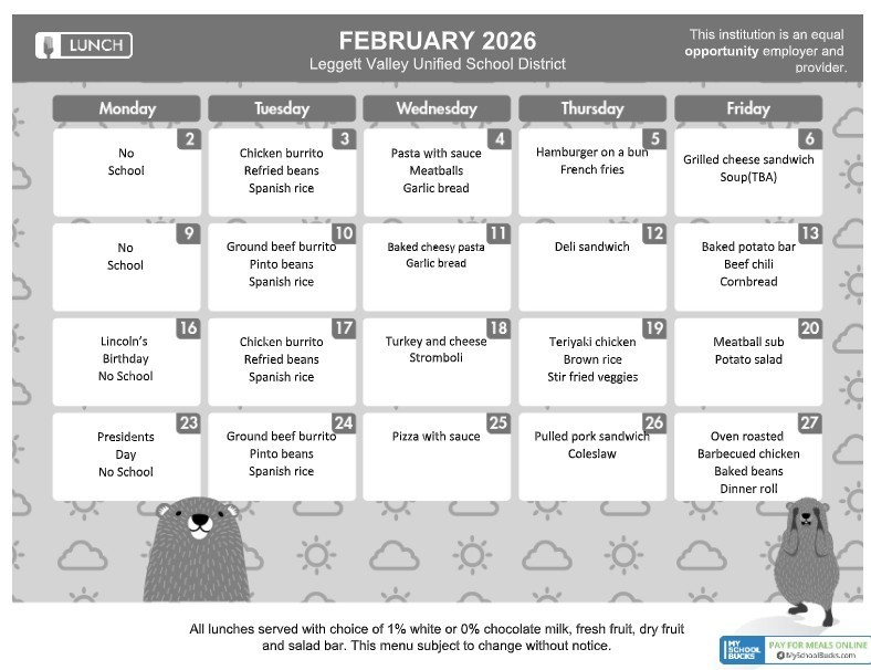 Feb 2026 Lunch Menu