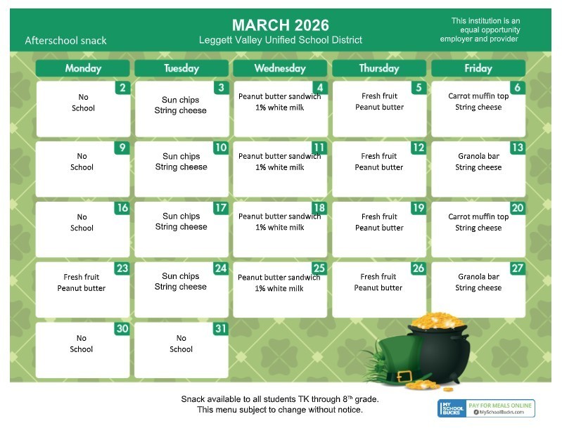 afterschool snack menu