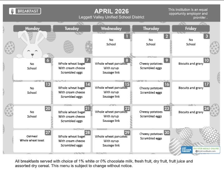 Breakfast Menu April 2026