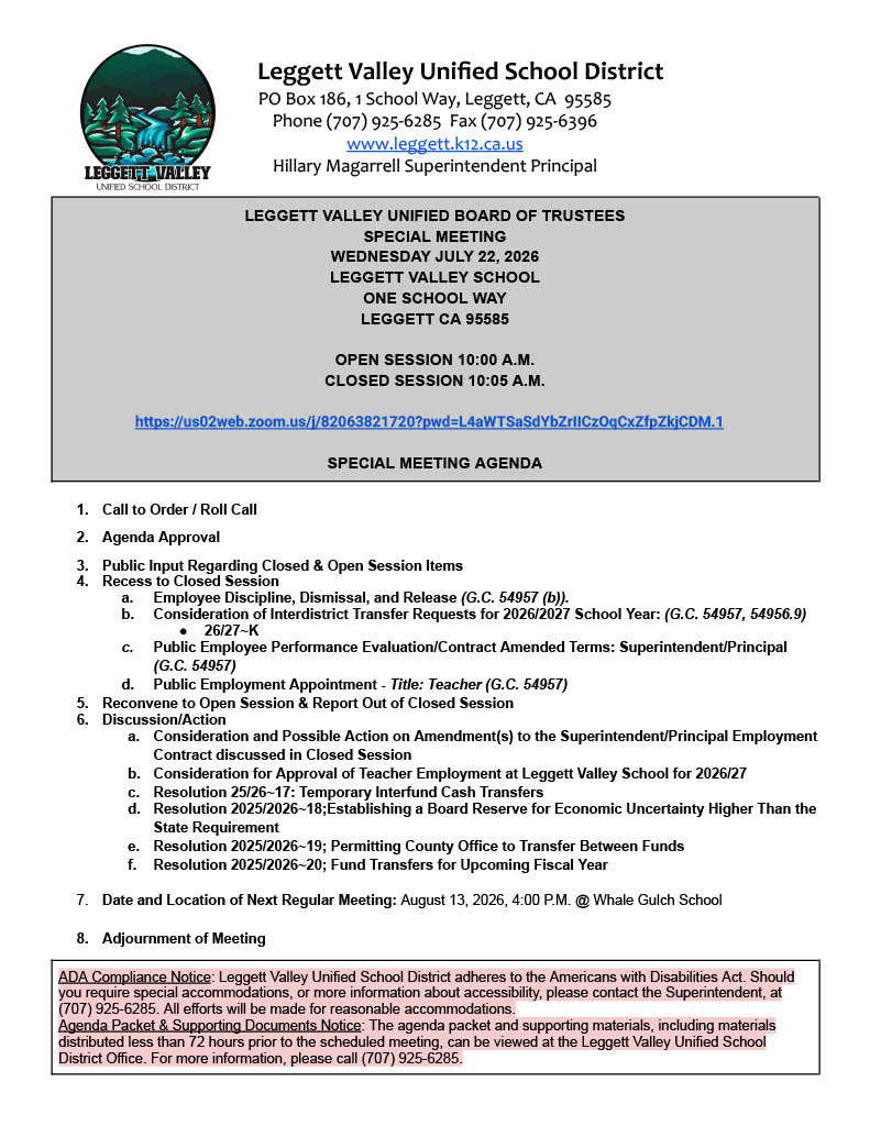 Board Meeting Agenda July 22