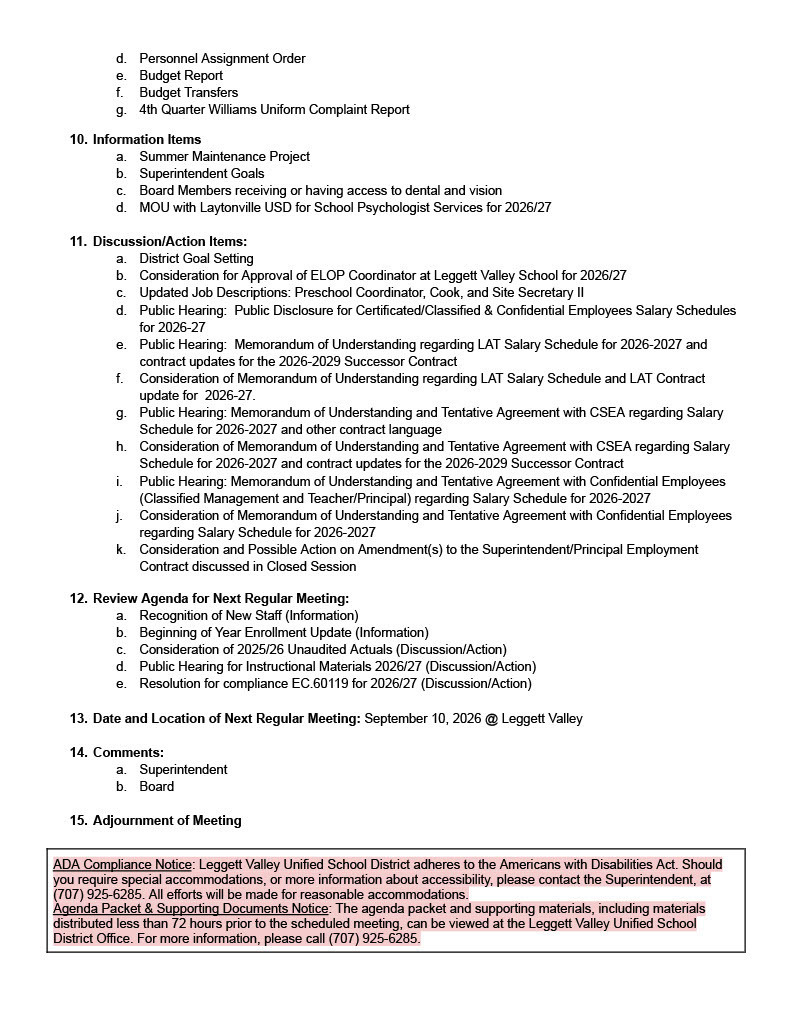 Board Agenda Page 2