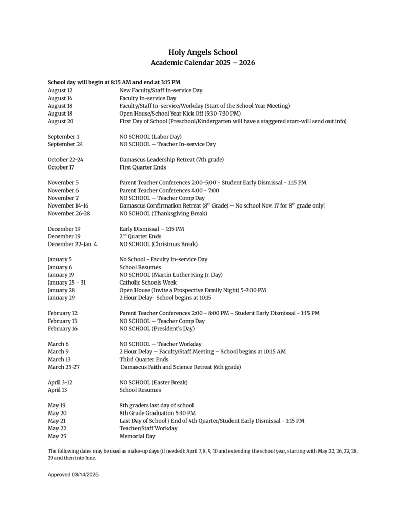 academic calendar 2025-2026