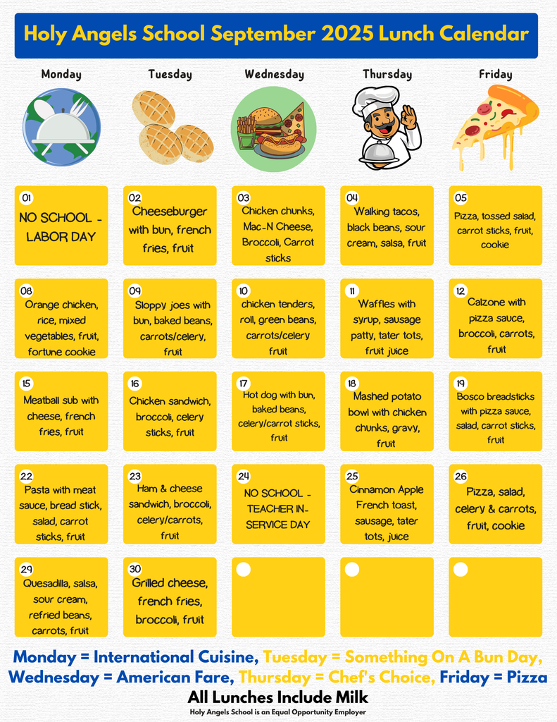 September 2025 lunch menu
