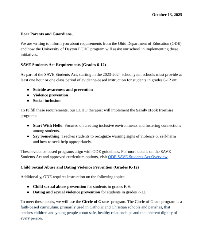 circle of Grace letter