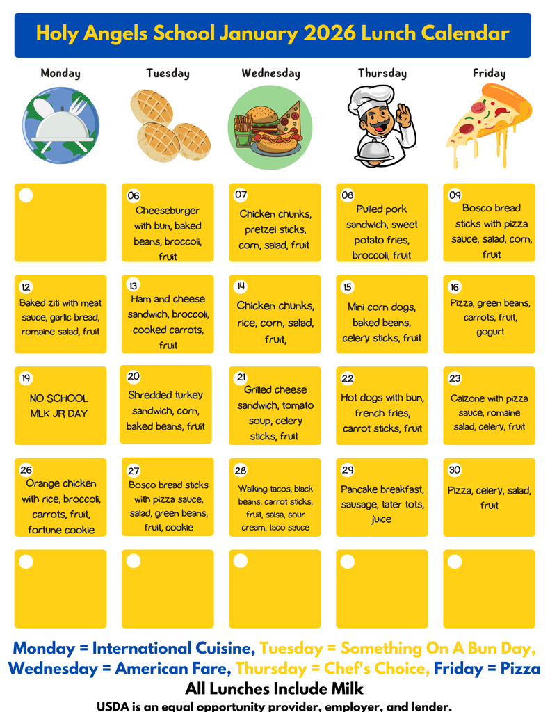 Lunch menu January 2026