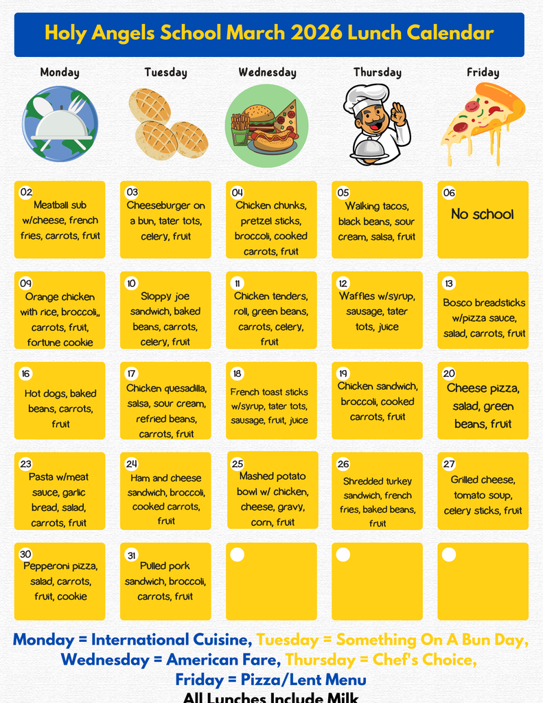 Lunch menu for March 