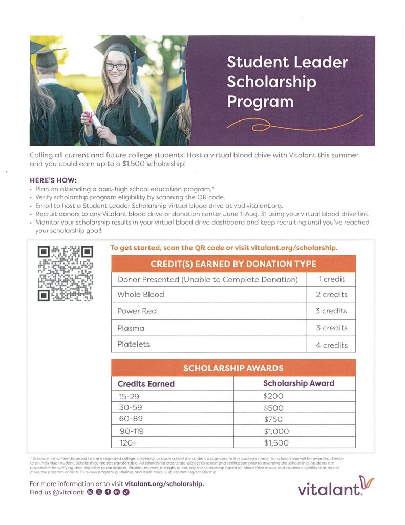 Blood drive scholarship info