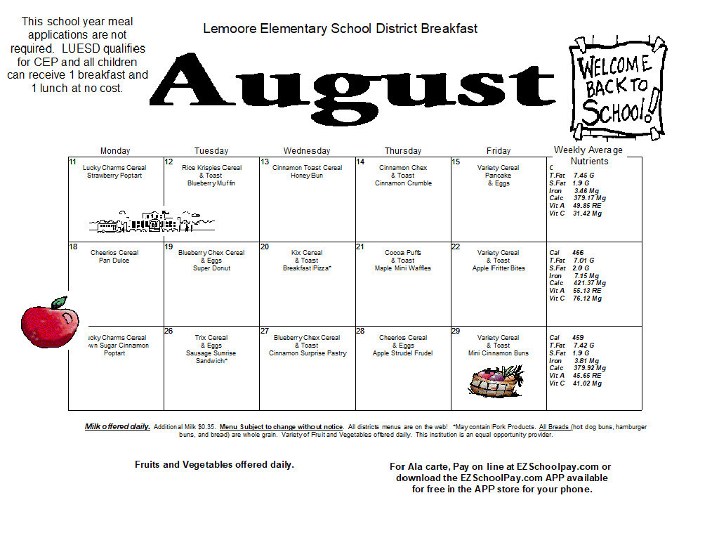 August Breakfast Menu
