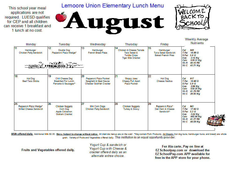 August Lunch Menu