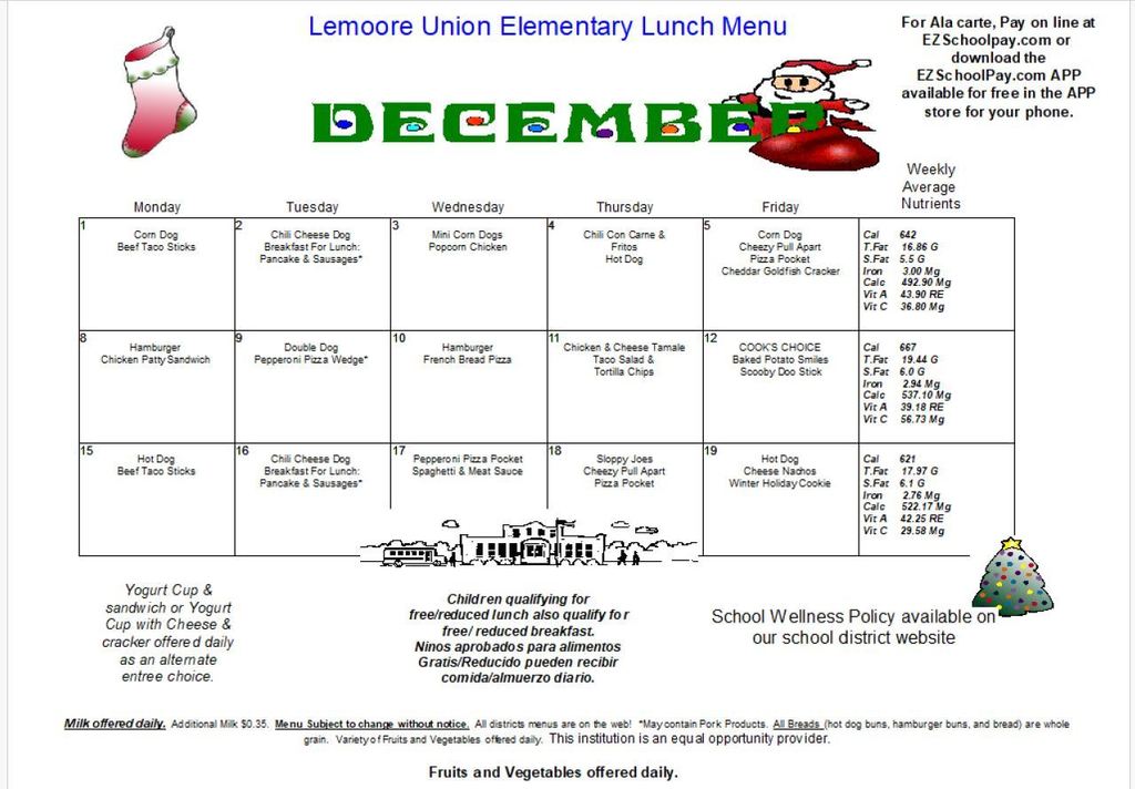 December Lunch Menu