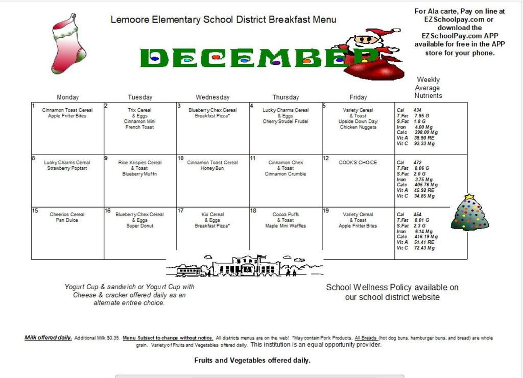 December Breakfast Menu