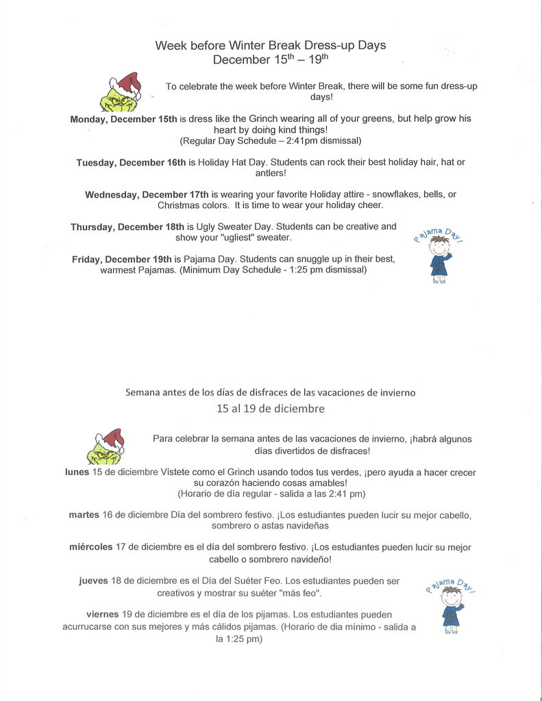 Dress-up days for the week of 12/15