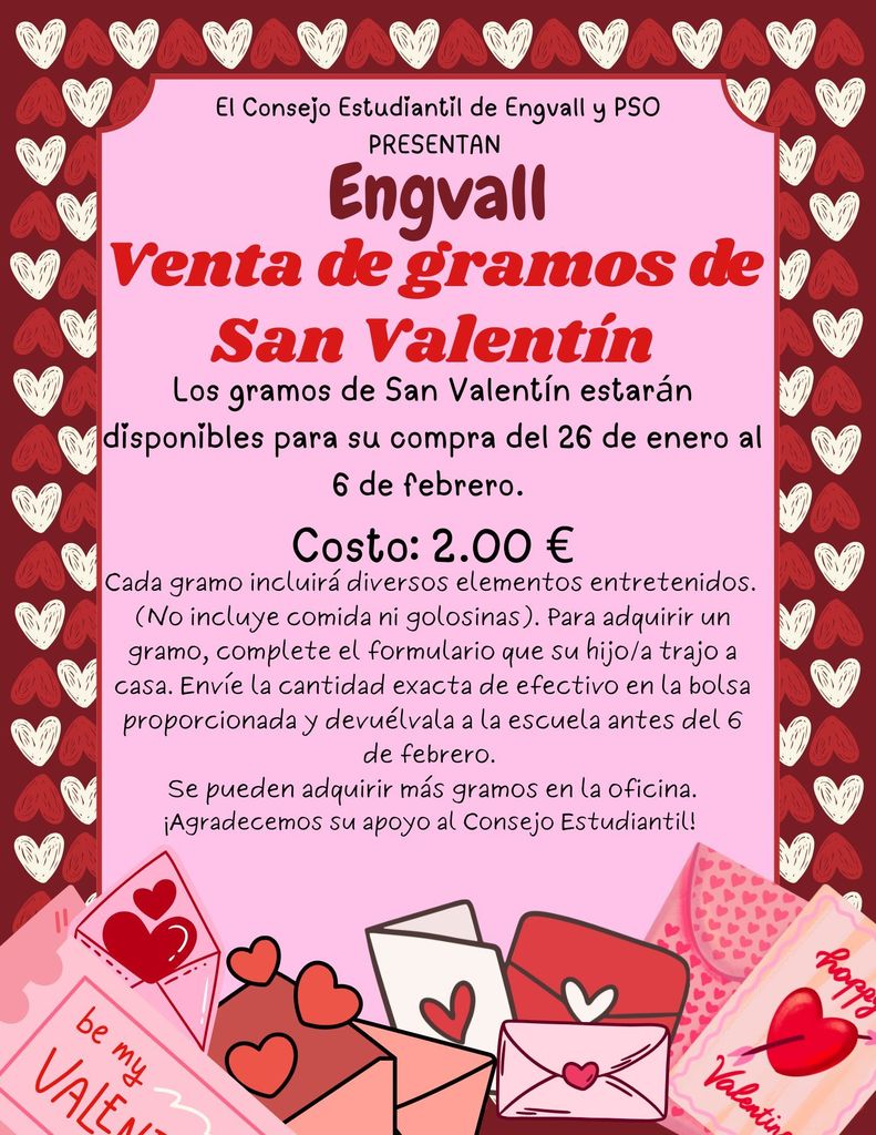 Valentine Grams will be on sale from Jan 26th to Feb 6th