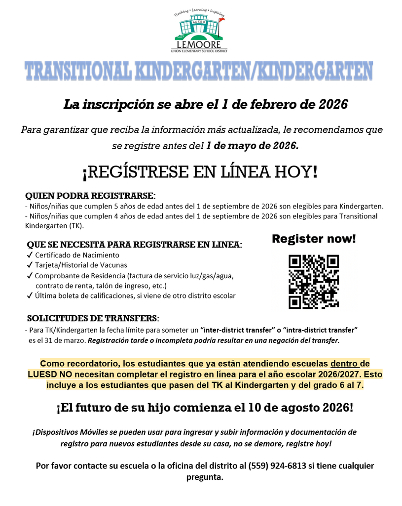 Transitional Kindergarten (TK)/ Kindergarten Registration Opens February 1st!