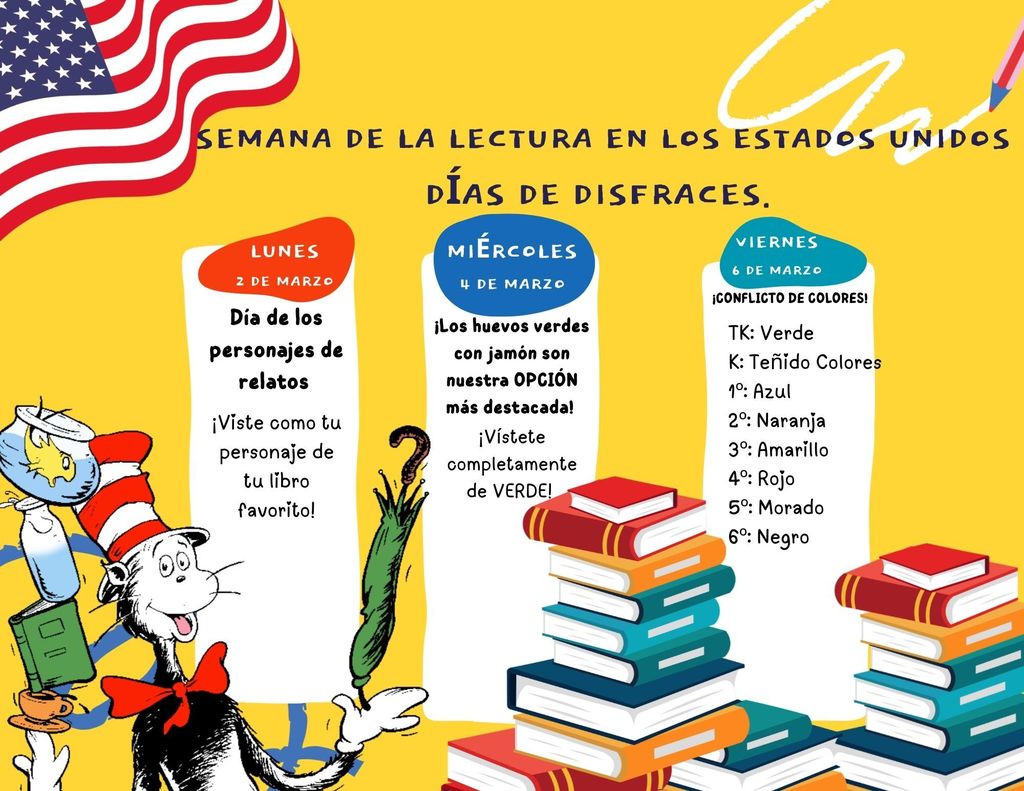 Next Week! Read Across America Dress Up Days - Monday 2th, Wednesday 4th, and Friday 6th.