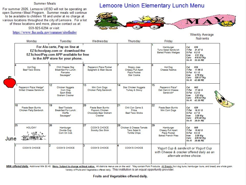 May Breakfast and Lunch Menu 